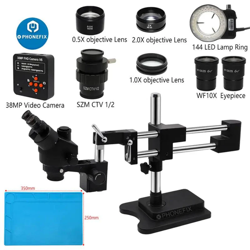 3.5X-90X Black Double Arm Ster - огляд і ціна Stereo Trinocular Microscope Pcb